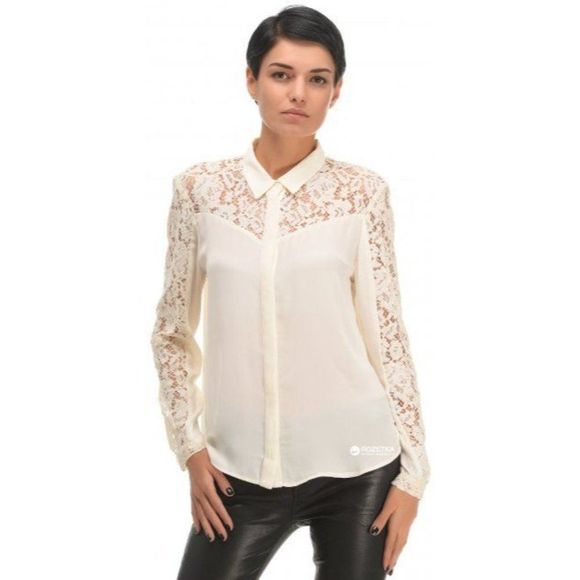 Zara Tops - Zara Lace Button Down Long Sleeve Cream Shirt Blouse